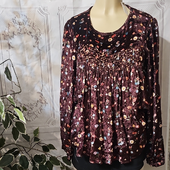 Anthropologie Tops - Anthropologie NWT Seen Worn Kept Floral Velvet Wine Peasant Top Medium